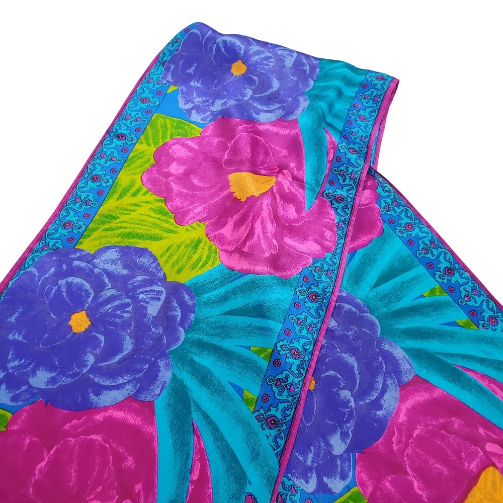 Liz Claiborne Silk Scarf Floral Pink‎ Blue Green Tropical Accent Accessory - Picture 4 of 4